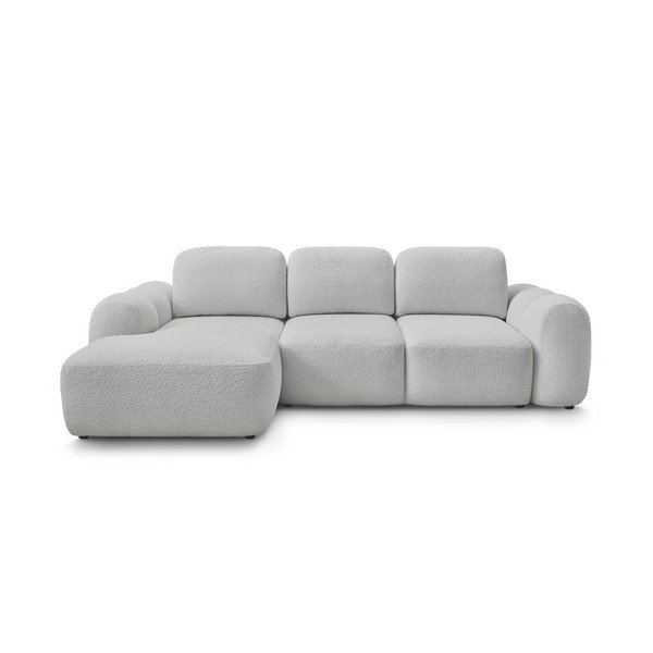 Divano angolare grigio chiaro allungabile/con contenitore (con penisola a sinistra/con chaise lounge) con rivestimento in bouclé Montaigne – Bobochic Paris
