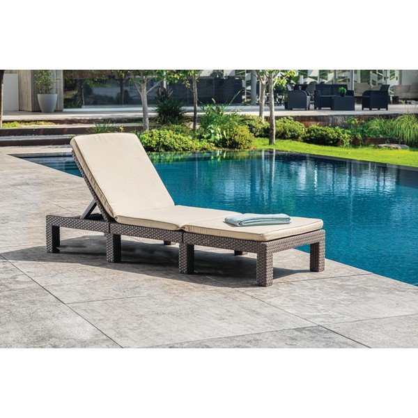 Chaise longue da giardino beige in rattan artificiale Daytona - Keter-image-2