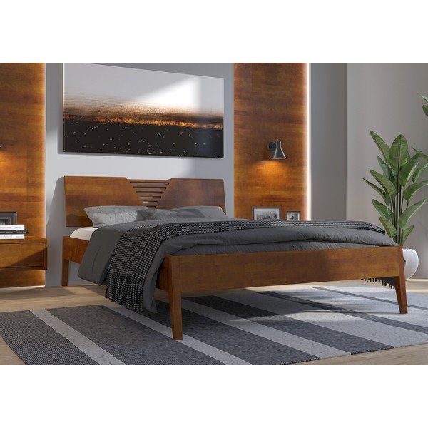 Letto matrimoniale in legno di faggio in noce Visby , 160 x 200 cm Wolomin - Skandica-image-1