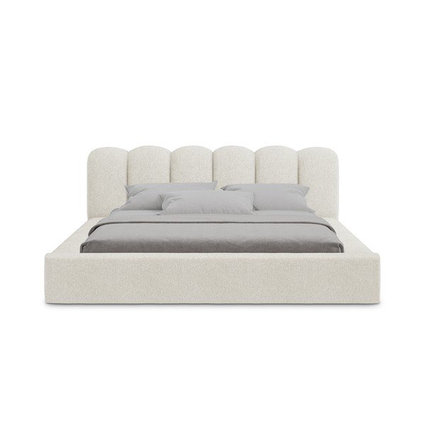 Letto matrimoniale imbottito crema con vano contenitore con griglia 160x200 cm Mano - Makamii-image-3