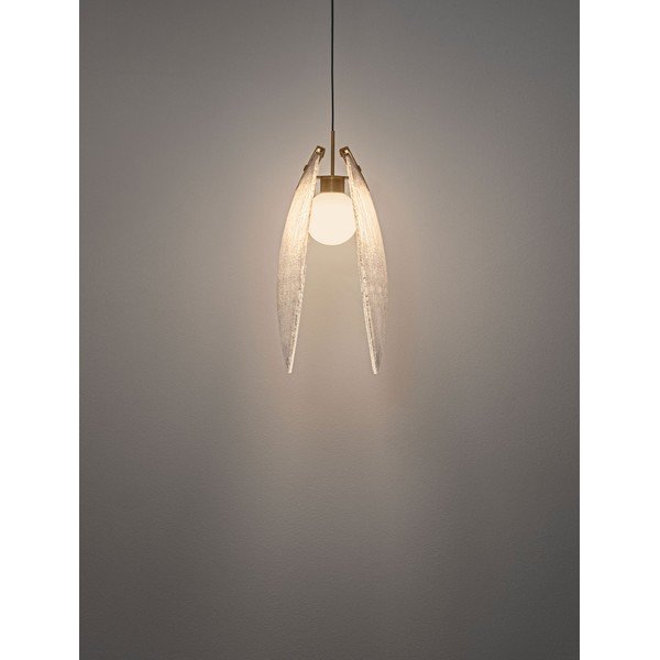 Lampadario LED color ottone in acciaio con paralume in vetro Shelina – Nova Luce-image-2