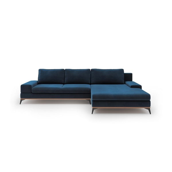 Divano letto angolare blu royal con rivestimento in velluto, angolo destro Astre - Windsor & Co Sofas