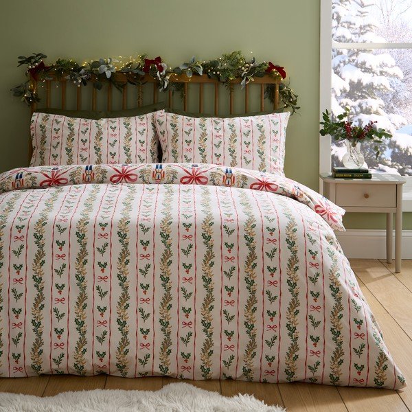 Set copripiumino e federa di colore naturale per letto singolo 135x200 cm Christmas Nutcracker Bows – Catherine Lansfield-image-1