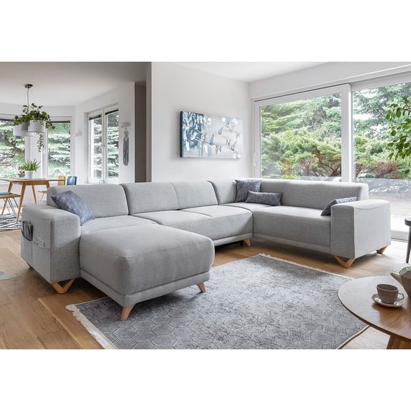 Divano angolare grigio chiaro allungabile e con contenitore (penisola a destra/a U) Classy Sophie – Miuform-image-3