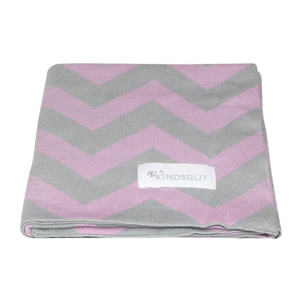 Coperta in cotone rosa-grigio Zigzag, 80 x 100 cm - Kindsgut-image-1