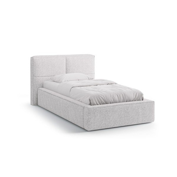 Letto singolo imbottito grigio chiaro con contenitore con rete inclusa 90x200 cm Darren – Micadoni 