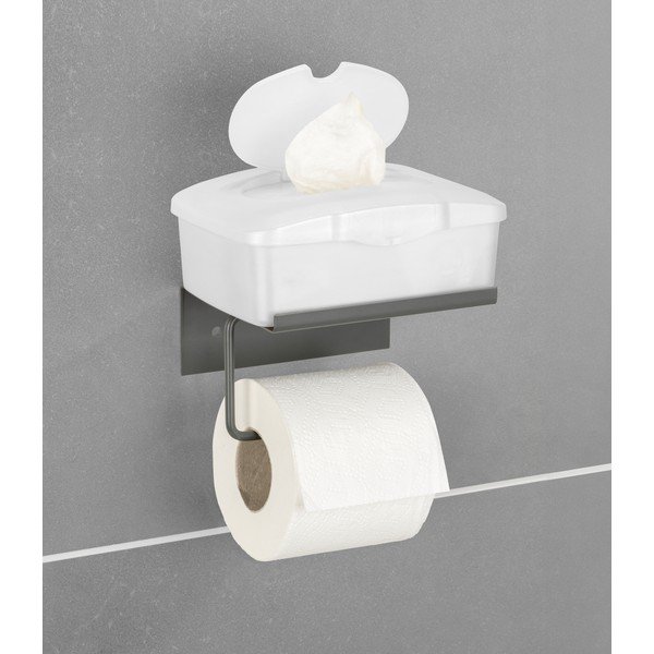 Porta carta igienica autoportante in metallo antracite con ripiano Desulo - Wenko-image-2
