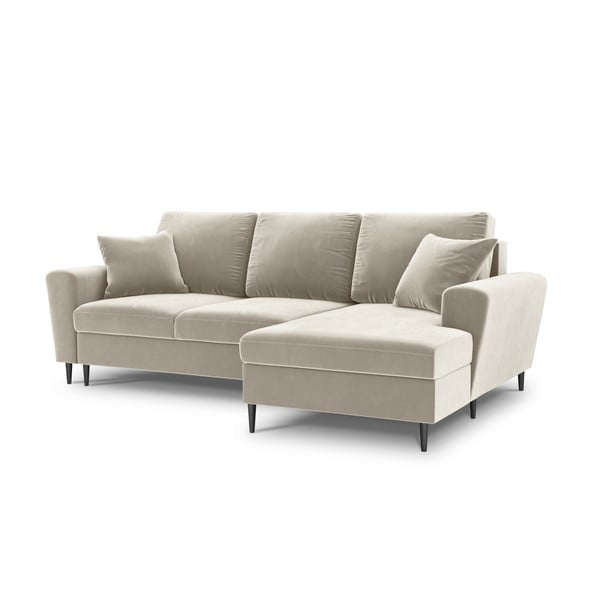 Divano angolare beige allungabile e con contenitore (con penisola a destra/con chaise lounge) con rivestimento in velluto Kyoto – Cosmopolitan Design-image-1