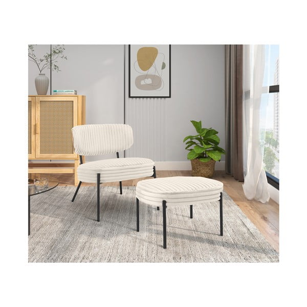 Poltrona in velluto a coste color crema con poggiapiedi Jerry - Støraa-image-2