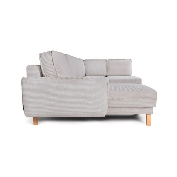 Divano angolare grigio chiaro allungabile/con contenitore (con penisola a destra/a U) con rivestimento in velluto a coste Tori – Bonami Selection-image-4