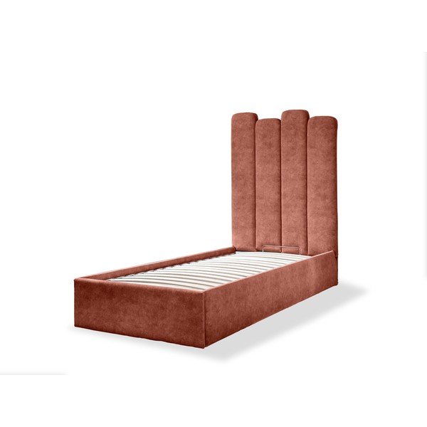 Letto singolo imbottito con contenitore con griglia 90x200 cm in color mattone Dreamy Aurora - Miuform