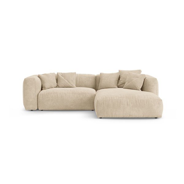Divano angolare componibile color crema allungabile (con penisola a destra/con chaise lounge) con rivestimento in velluto – Micadoni 