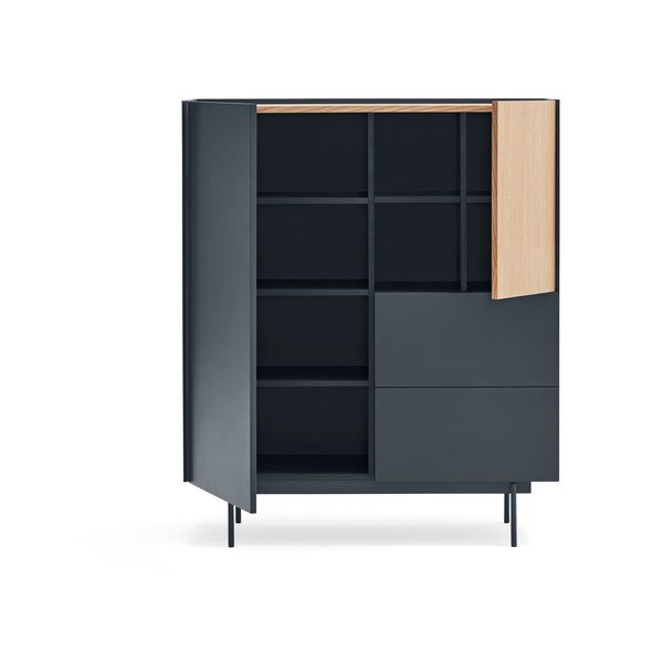 Cassettiera alta in rovere decorato in colore antracite-naturale 100x45 cm Otto - Teulat-image-3