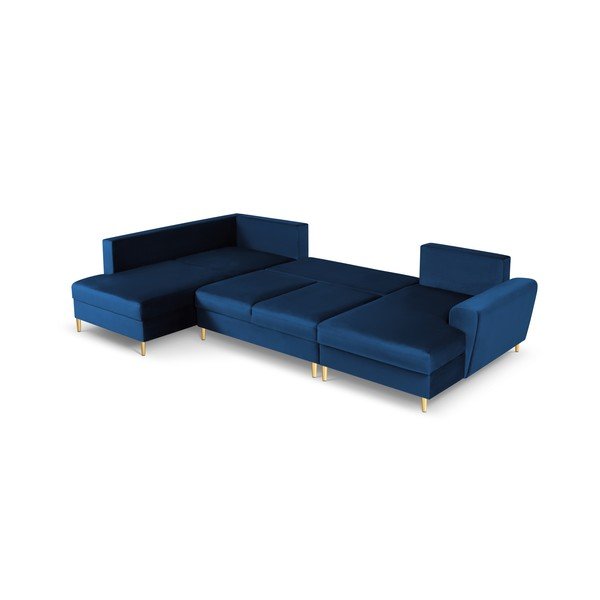 Divano angolare blu allungabile e con contenitore (con penisola a sinistra/a U) con rivestimento in velluto Kyoto – Cosmopolitan Design-image-2