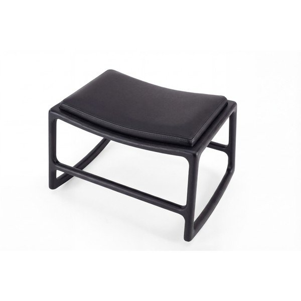 Pouf con struttura in rovere massiccio e dettagli in pelle di bufalo nero Dedo - Gazzda-image-2