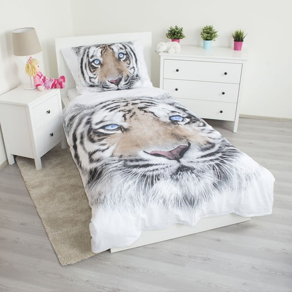 Set copripiumino e federa da bambini bianco/grigio in cotone per letto singolo 140x200 cm White Tiger – Jerry Fabrics-image-1