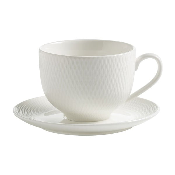 Tazza in porcellana bianca con piattino Diamonds, 280 ml - Maxwell & Williams