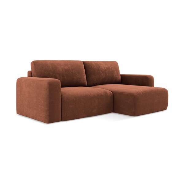 Divano angolare color terracotta allungabile/con contenitore (con penisola a destra/con chaise lounge) con rivestimento in ciniglia Kona – Makamii-image-3