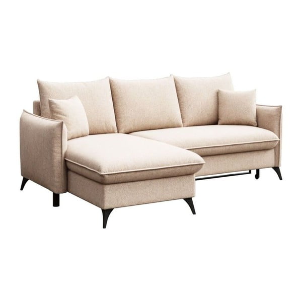 Divano angolare beige allungabile e con contenitore (con penisola a sinistra e chaise lounge) rivestito in bouclé Brim – Rodier-image-2