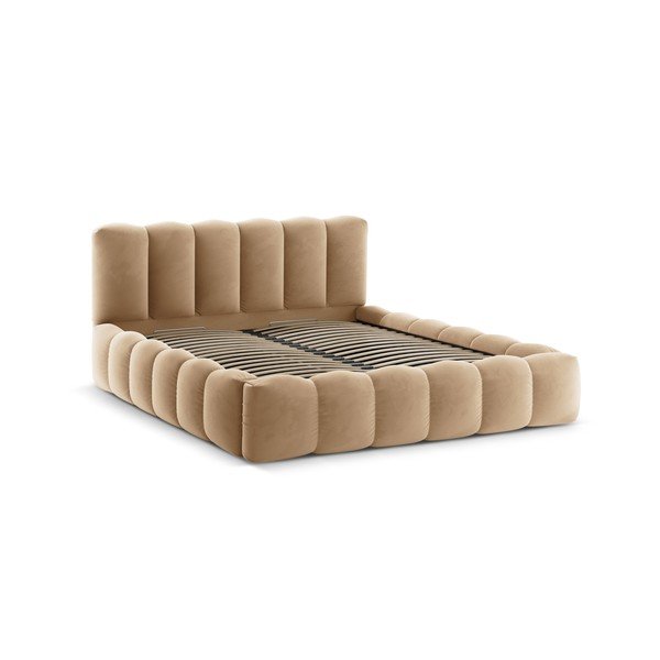 Letto matrimoniale imbottito marrone chiaro con contenitore con rete inclusa 160x200 cm Lupine – Micadoni -image-3