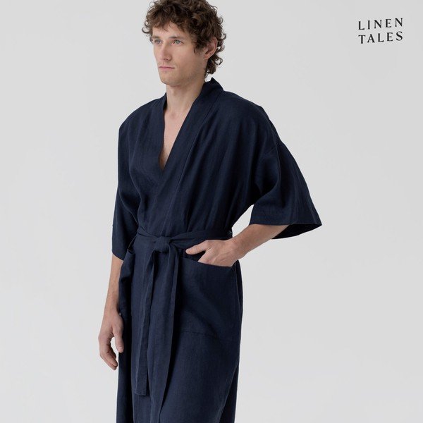 Vestaglia di lino blu scuro taglia S/M Summer - Linen Tales-image-3