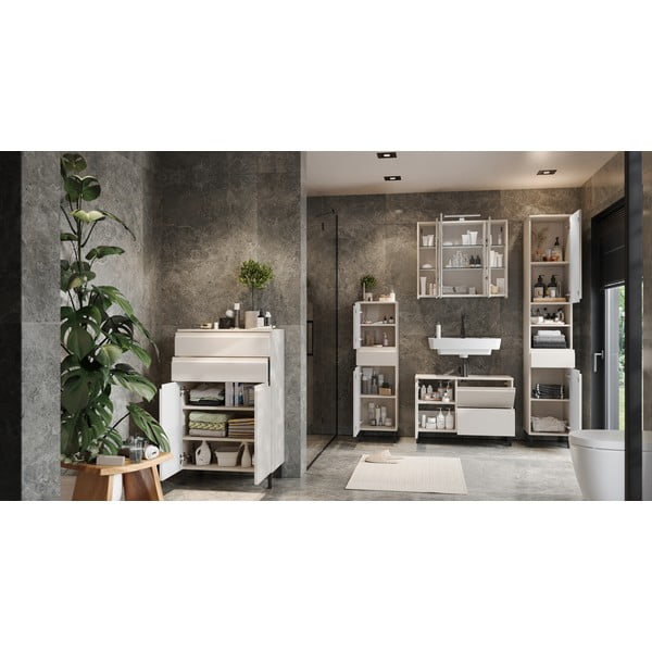 Mobile da lavabo color crema basso 80x56 cm Salinas – Germania-image-4