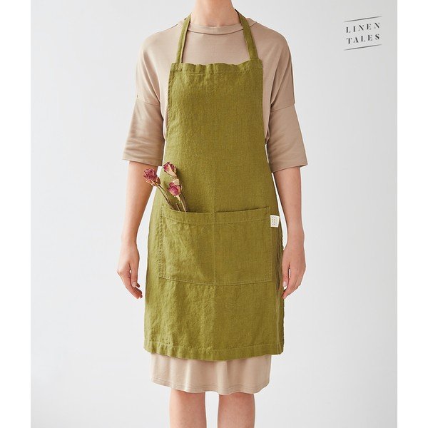 Grembiule di lino verde Grembiule quotidiano, 80 x 55 cm Moss Green - Linen Tales