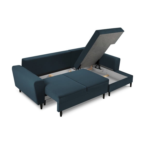 Divano angolare blu scuro allungabile e con contenitore (con penisola a destra/con chaise lounge) con rivestimento in velluto a coste Kyoto – Cosmopolitan Design-image-3