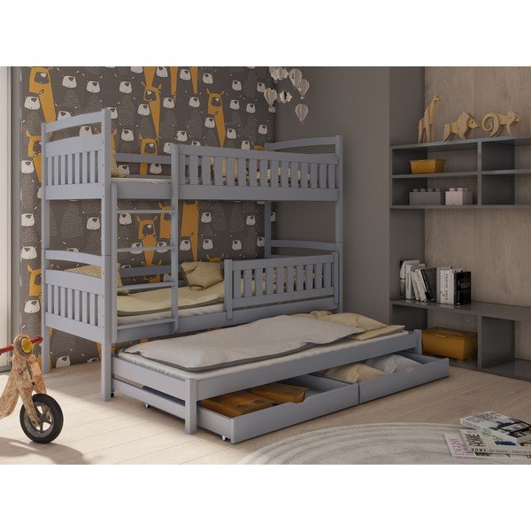 Letto a castello grigio in legno di pino con contenitore e letto estraibile 80x200 cm Blanka - Lano Meble-image-1