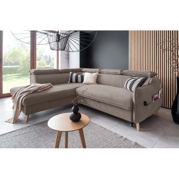 Divano letto angolare in velluto marrone chiaro (angolo sinistro) Sweet Harmony - Miuform-image-4