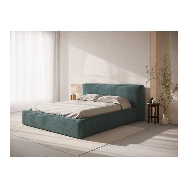 Letto matrimoniale imbottito blu con contenitore con rete inclusa 140x200 cm Simon Olivia – Micadoni -image-1