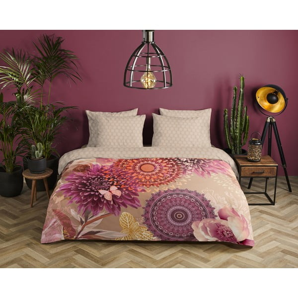 Biancheria da letto singola in cotone sateen rosa e beige 140x200 cm - HIP-image-1