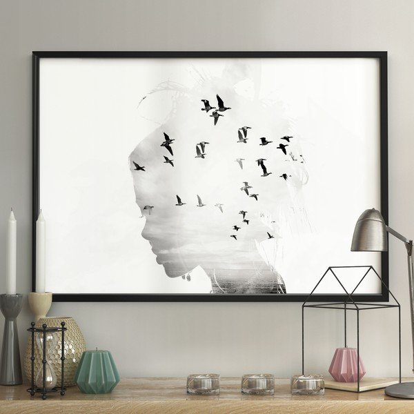 Poster da parete in cornice GIRL/SILHOUETTE/BIRDS, 70 x 100 cm Girl Silhouette - DecoKing-image-1
