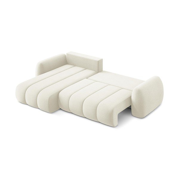 Divano angolare beige allungabile/con contenitore (con penisola a sinistra/con chaise lounge) con rivestimento in bouclé Pele – Makamii-image-4