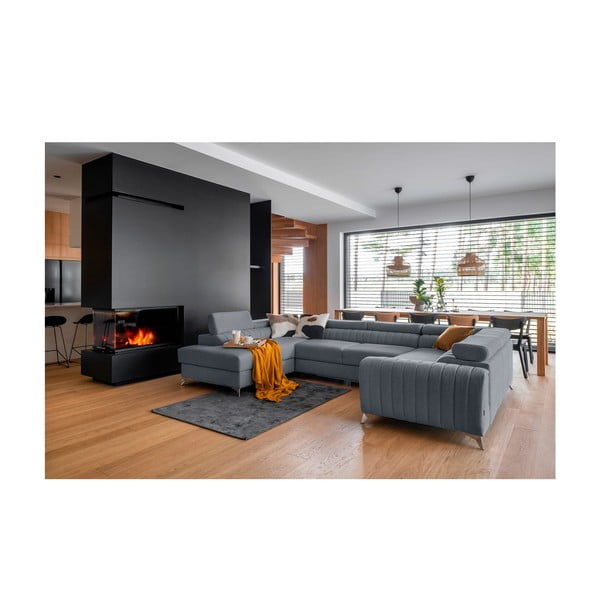 Divano angolare blu allungabile/con contenitore (con penisola a sinistra/a U) Louis – ELTAP-image-1