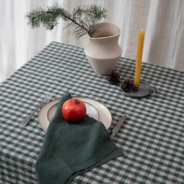 Tovaglia in lino 140x250 cm Forest Green Gingham – Linen Tales-image-1