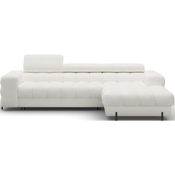 Divano angolare color crema allungabile/con contenitore (con penisola a destra/con chaise lounge) con rivestimento in bouclé Felro – ELTAP