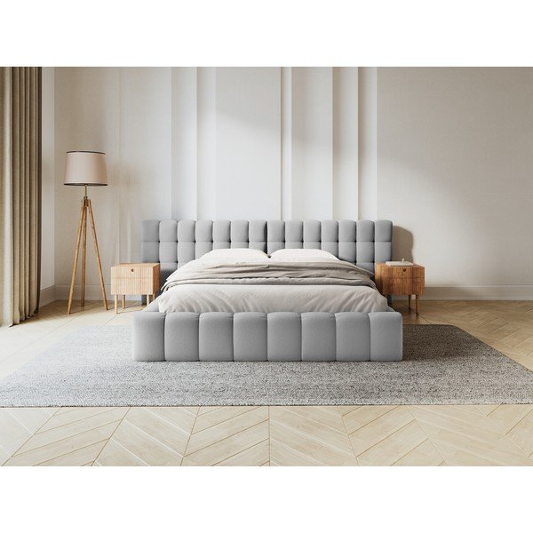 Letto matrimoniale imbottito grigio chiaro con spazio contenitivo e rete 180x200 cm Mamaia - Micadoni Home-image-1