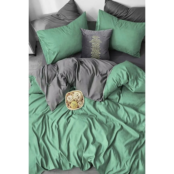 Biancheria da letto matrimoniale verde e grigio in cotone Renforcé con un lenzuolo 4 pezzi  200x220 cm - Mila Home