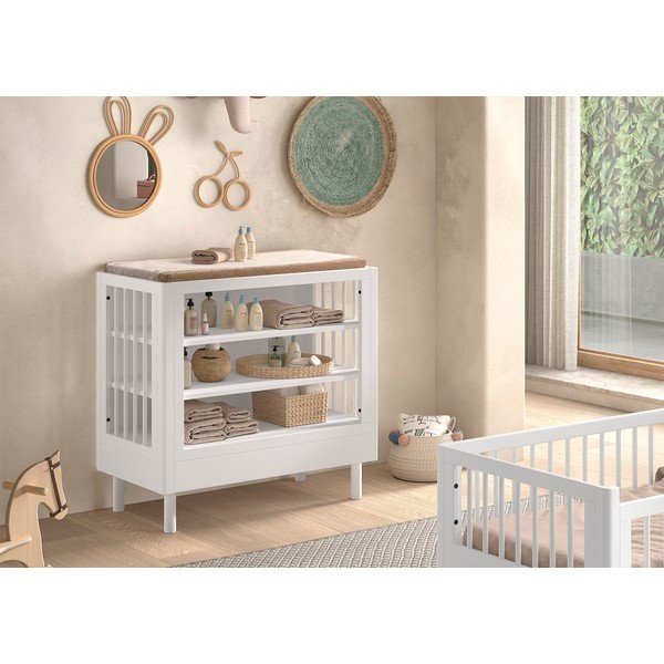 Cassettiera per bambini bianca in faggio massiccio con fasciatoio 100x95x55 cm Forrest – Vipack-image-2