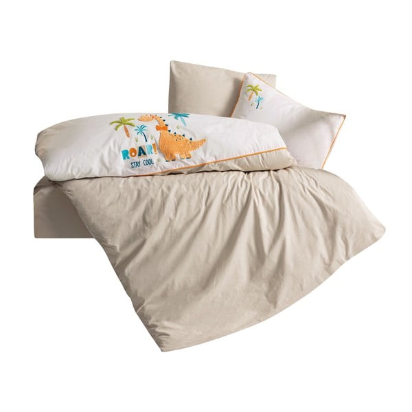 Set copripiumino e federa da bambini beige in cotone per culla con lenzuolo incluso/4 pezzi 100x150 cm Kiddo – Mijolnir