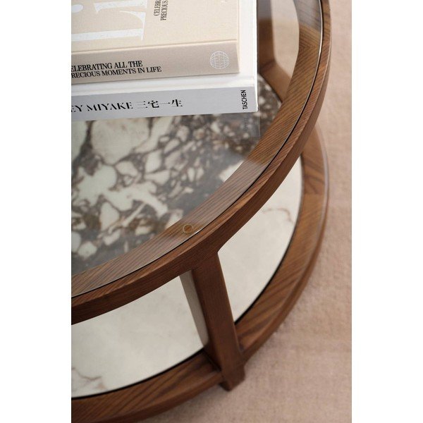 Tavolino da salotto rotondo marrone con piano in vetro ø 80 cm Classeno – Ellos Home-image-2