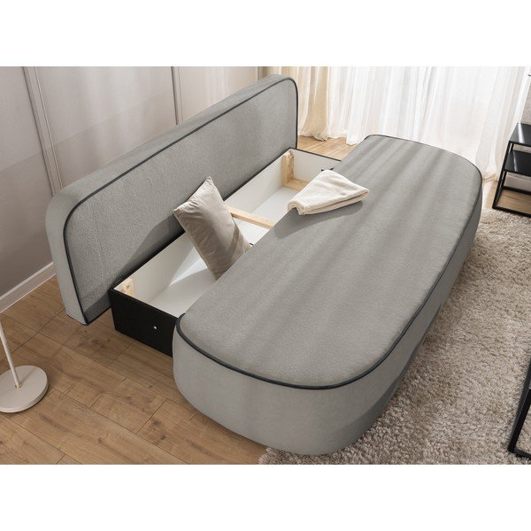 Divano nero/grigio allungabile/con contenitore con rivestimento in velluto 210 cm Saga – Ropez-image-4