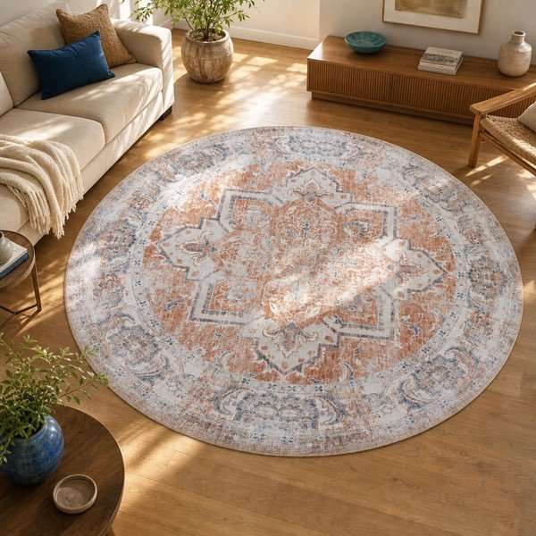 Tappeto rotondo blu e arancione ø 200 cm Havana - House Nordic-image-1