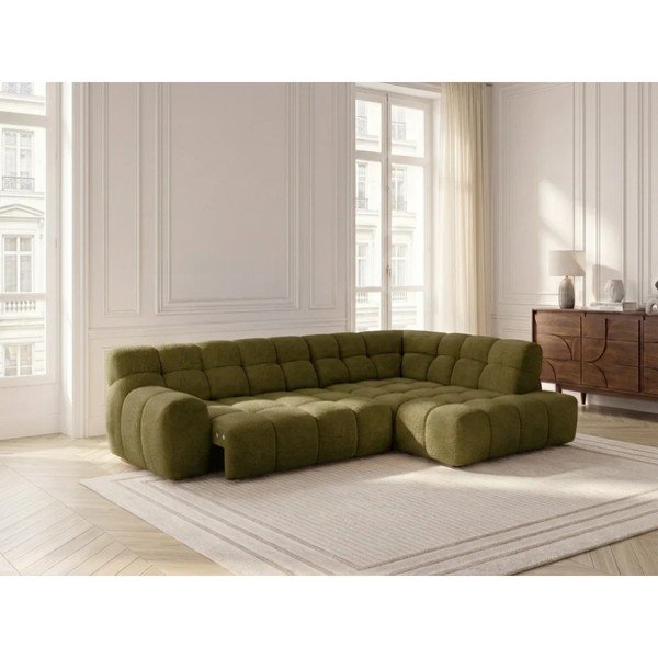 Divano angolare verde allungabile/con movimento relax elettrico (con penisola a destra/a L) Andre – Bobochic Paris-image-2