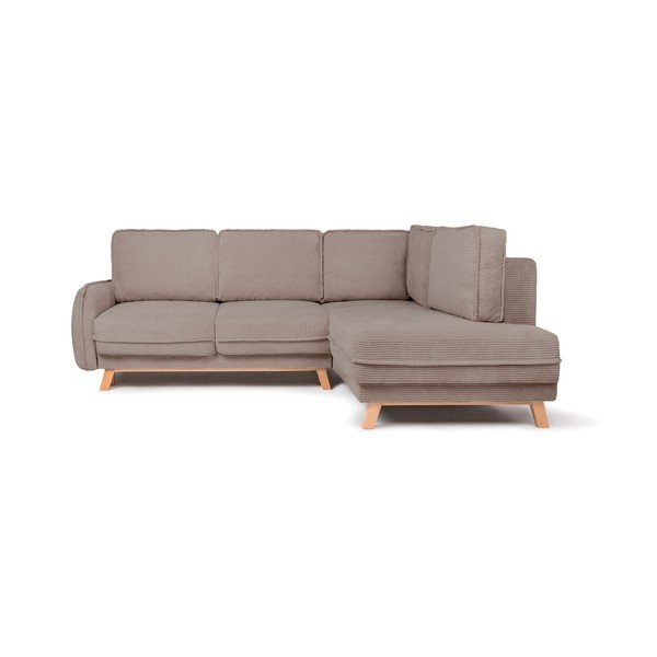 Divano angolare grigio tortora allungabile/con contenitore (con penisola a destra/a L) con rivestimento in velluto a coste Tori – Bonami Selection