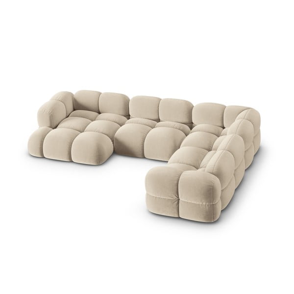 Divano angolare beige (con penisola a destra/a U) con rivestimento in velluto Loretto – Cosmopolitan Design