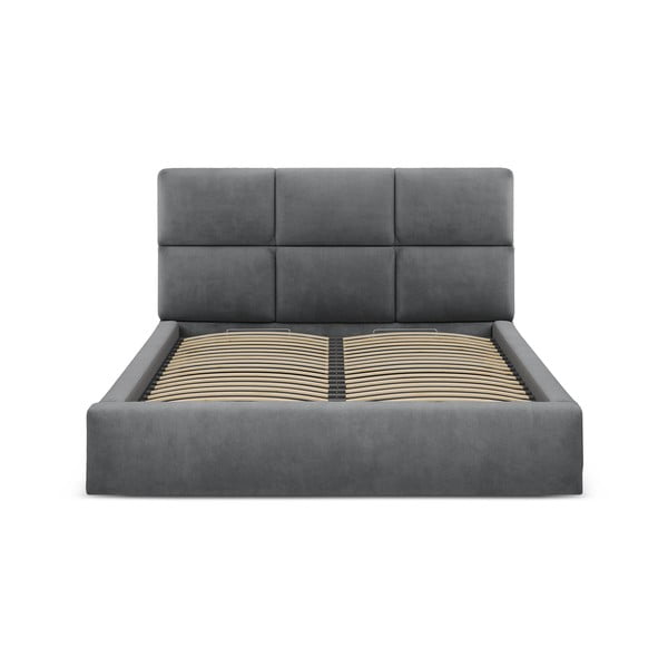 Letto matrimoniale imbottito grigio con contenitore con rete inclusa 160x200 cm Libera – Windsor & Co Sofas-image-4