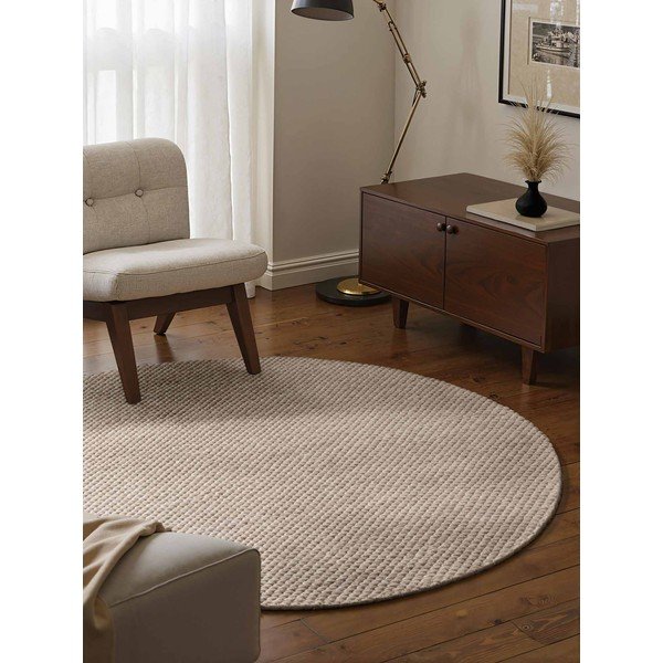 Tappeto rotondo beige in lana tessuto a mano ø 160 cm Lyon Beans – Elle Decoration-image-1