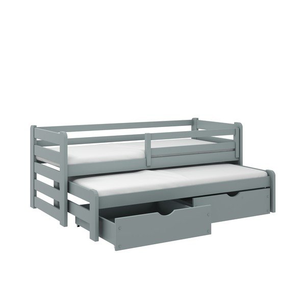 Letto per bambini in legno di pino grigio con letto estraibile e contenitore 80x160 cm Senso - Lano Meble